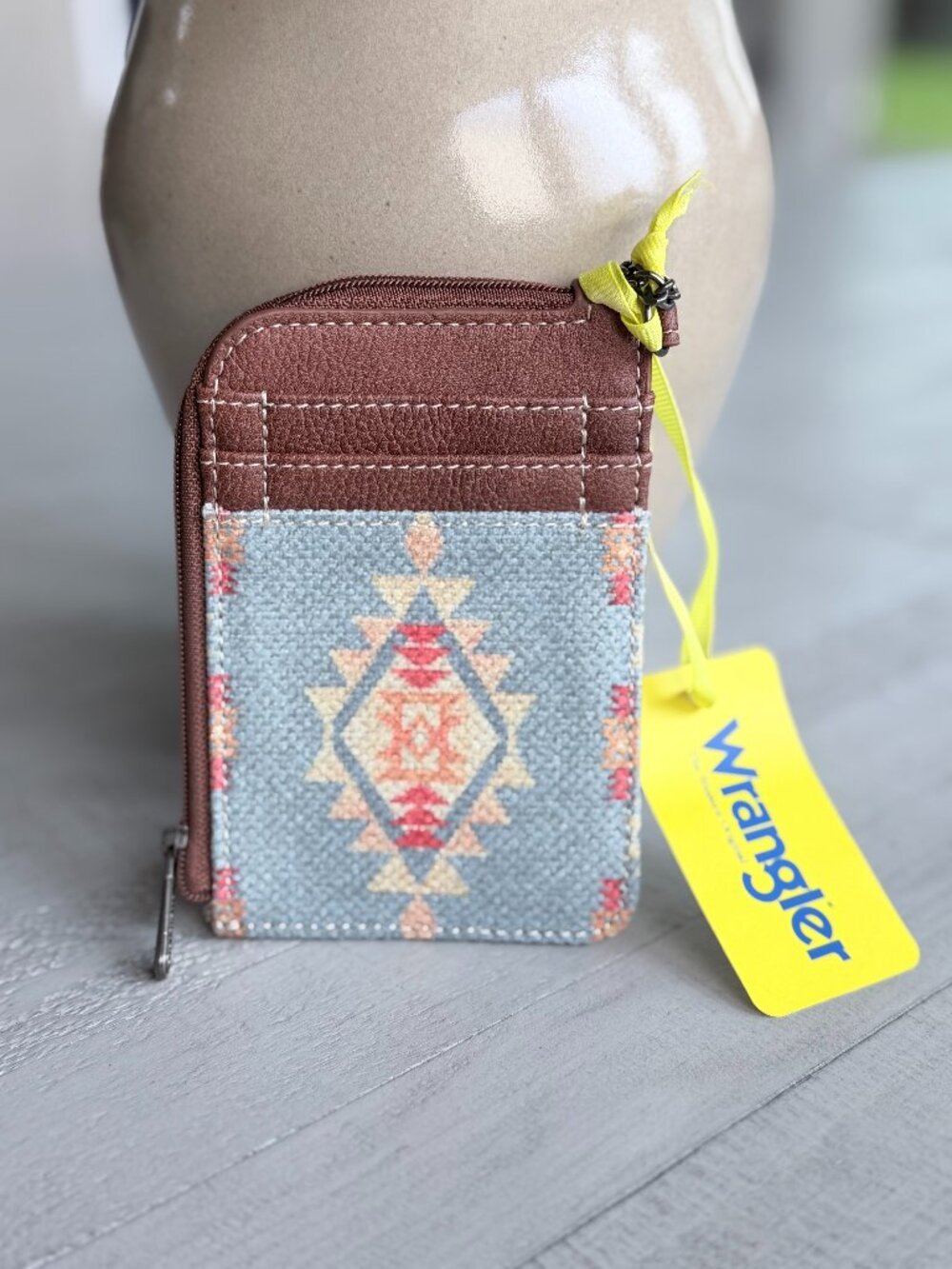 Wrangler Card Holder Wallet Keychain Coin Purse NWT Sky Blue and Brown